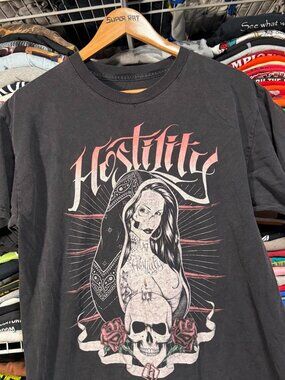 Y2K style hostility skull babe graphic t shirt black